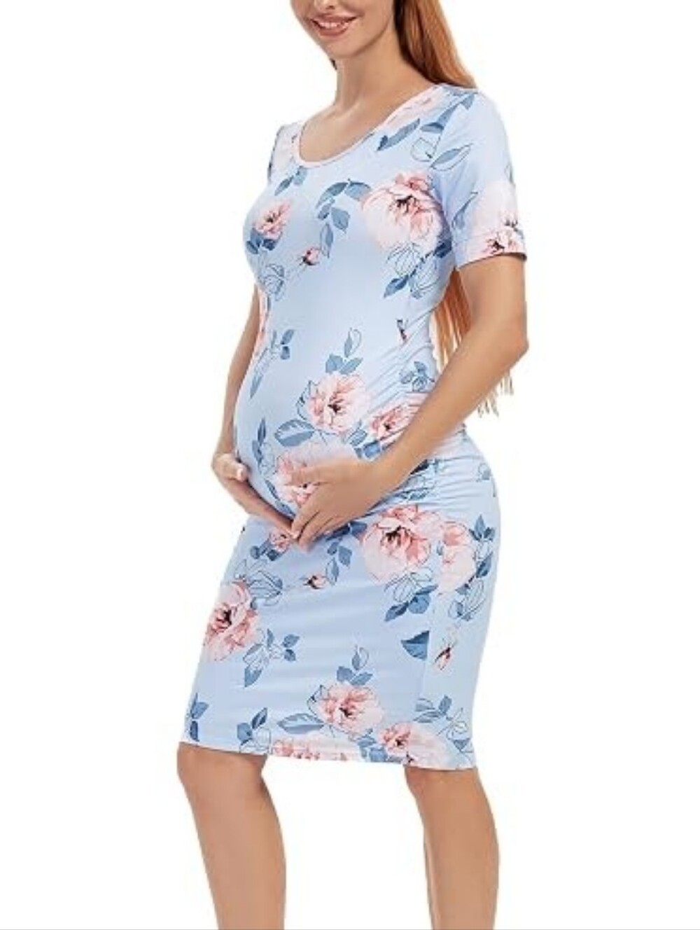 Maternity Dress Short Sleeve Ruched Bodycon Medium